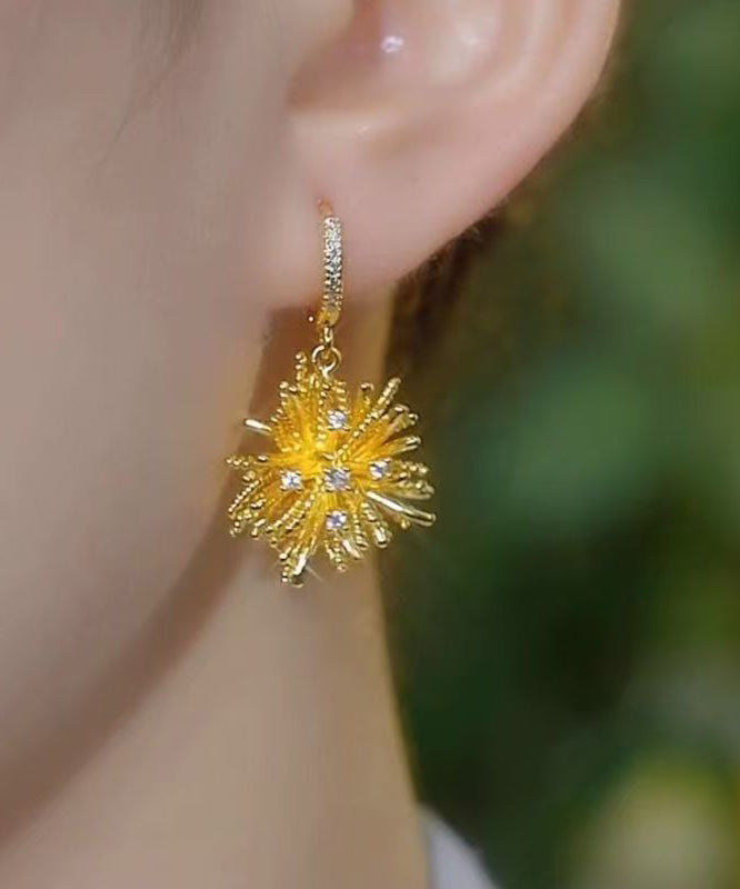 Gold Copper Alloy Zircon Asymmetrical Fireworks Drop Earrings