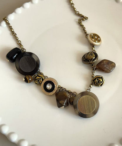 Gold Copper Tiger Eye Stone Tassel Necklace Wi011