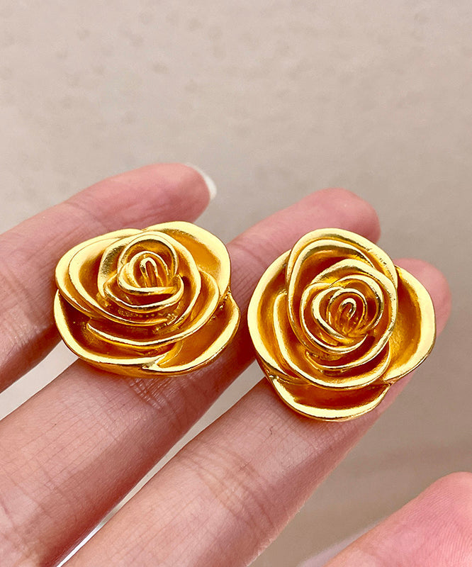 Gold Metal Rose Stud Earrings