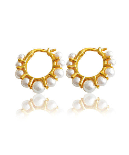 Gold Patchwork Copper Pearl Hoop Earrings