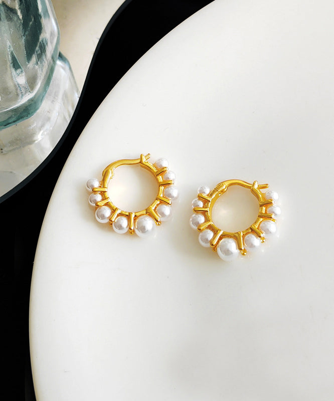 Gold Patchwork Copper Pearl Hoop Earrings