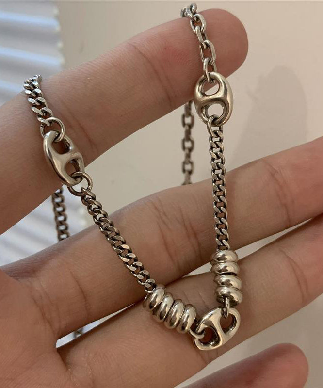 Gold Stainless Steel Chain Linked Patchwork Pendant Necklace Po005