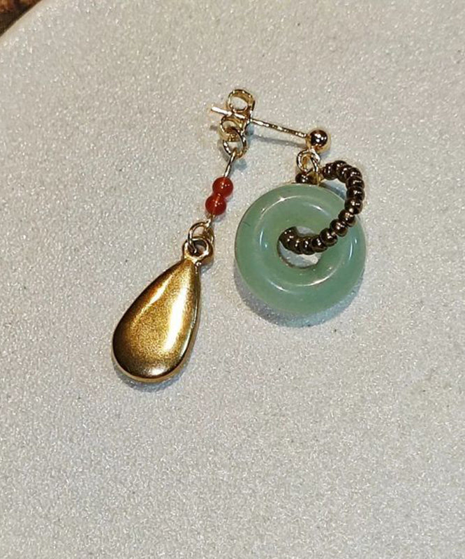 Gold Stainless Steel Overgild Jade Water Drop Drop Earrings