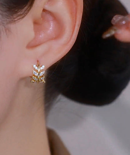 Gold Sterling Silver Overgild Zircon Ear of Wheat Hoop Earrings