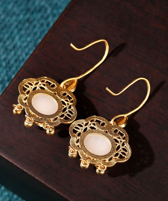 Green Ancient Gold Jade Enamel Tassel Drop Earrings