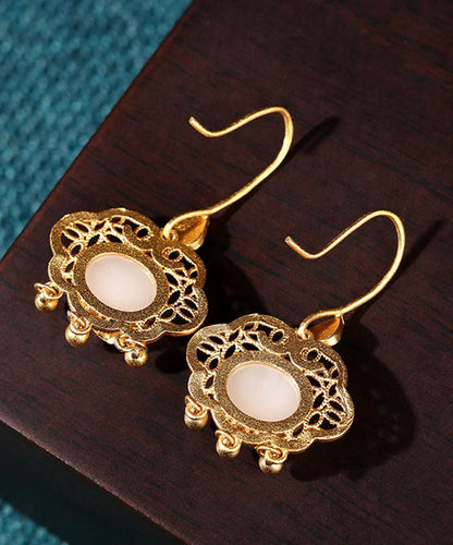 Green Ancient Gold Jade Enamel Tassel Drop Earrings