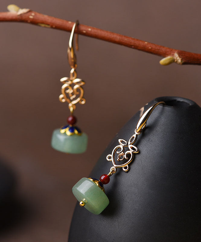 Green Fine Jade Original Design 14k Gold Drop Earrings