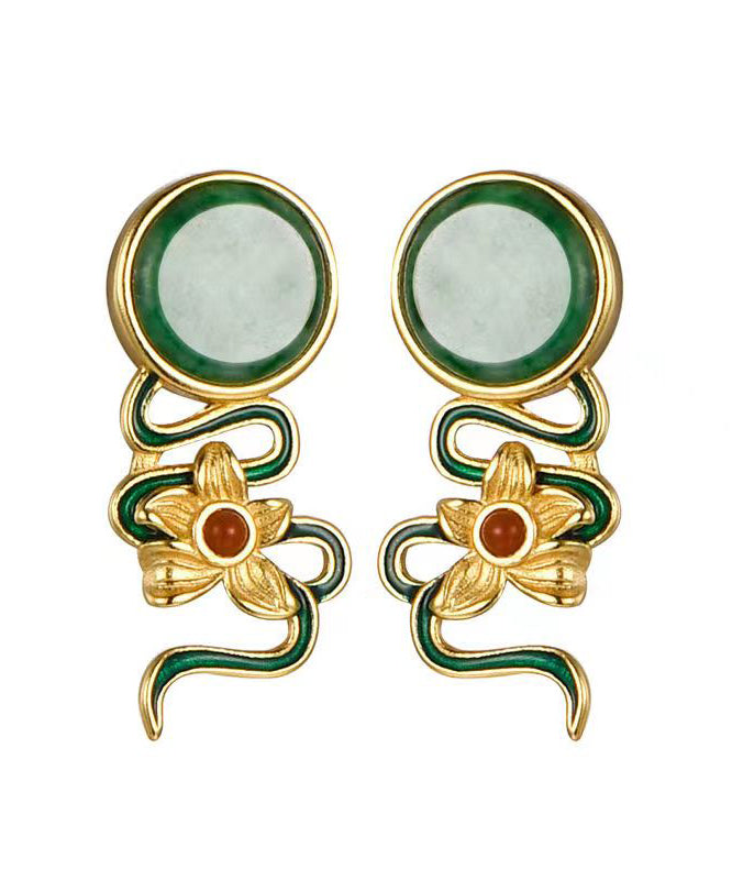 Green Jade Silver Stud Earrings