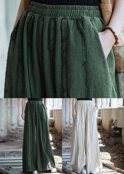Linen Pockets Linen Wide Leg Pants High Waist Qe047