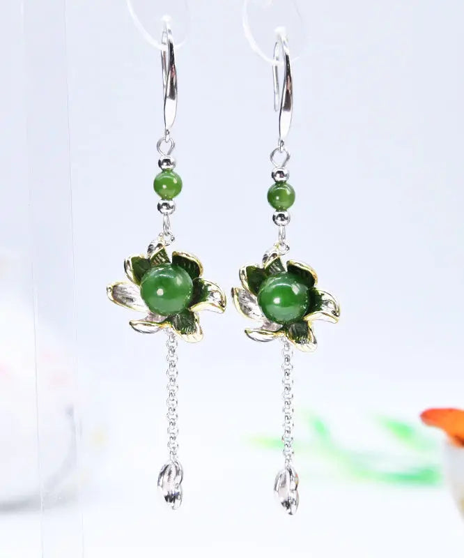 Sterling Silver Jade Drop Earrings
