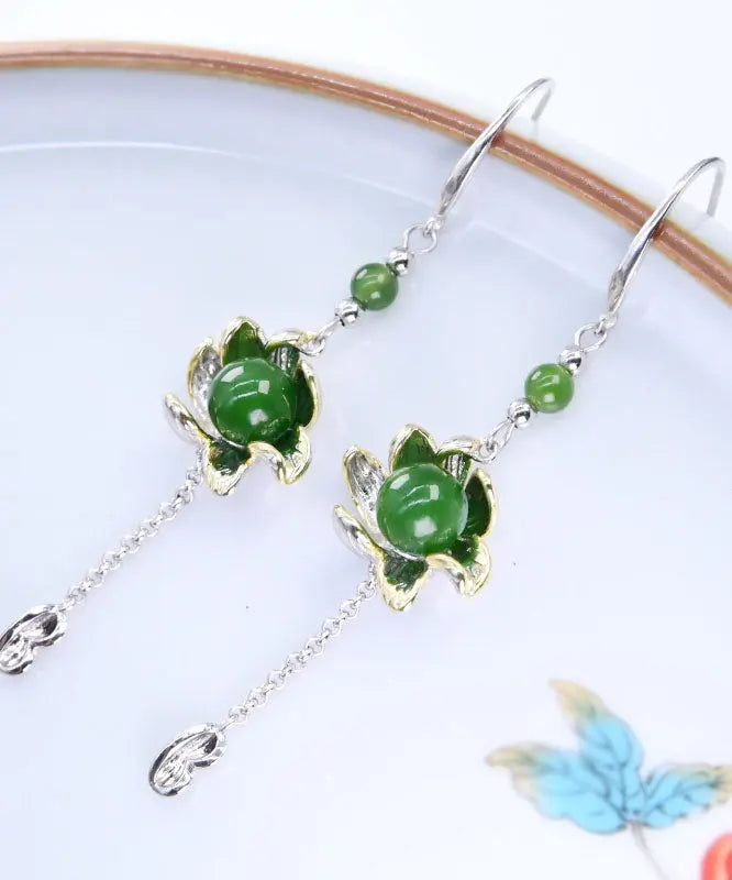 Sterling Silver Jade Drop Earrings