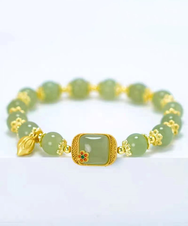 Green Sterling Silver Overgild Lotus Beading Charm Bracelet