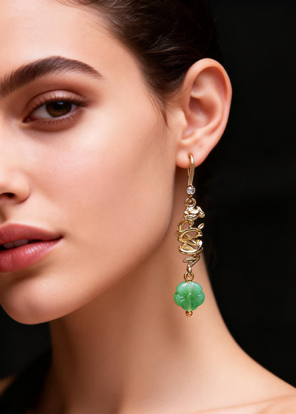 Green Sunflower Jade Gilding Drop Earrings