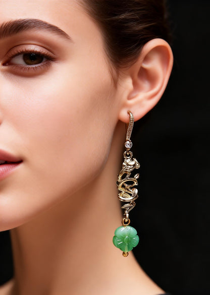 Green Sunflower Jade Gilding Drop Earrings