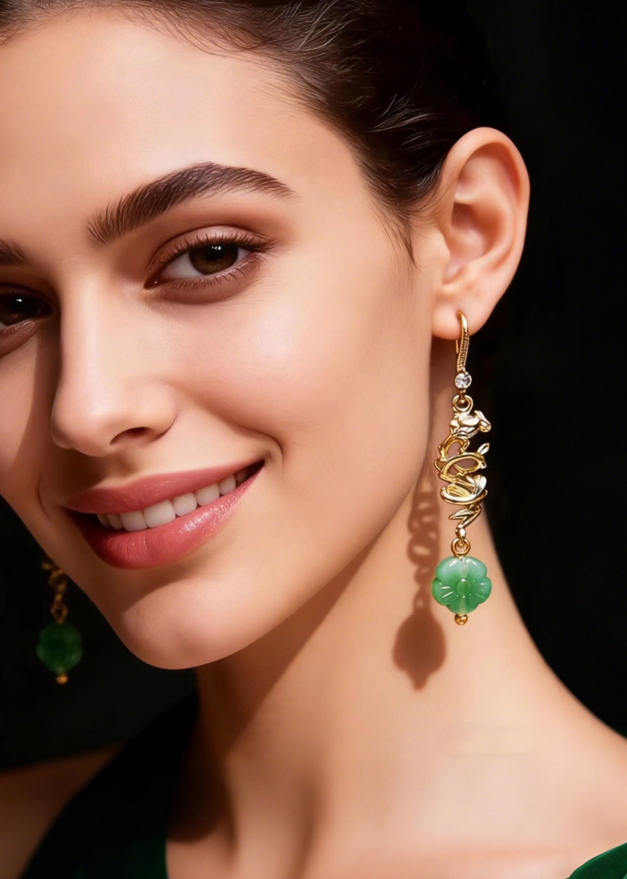 Green Sunflower Jade Gilding Drop Earrings