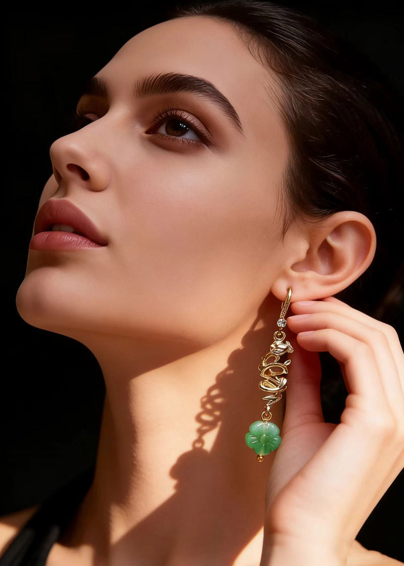 Green Sunflower Jade Gilding Drop Earrings