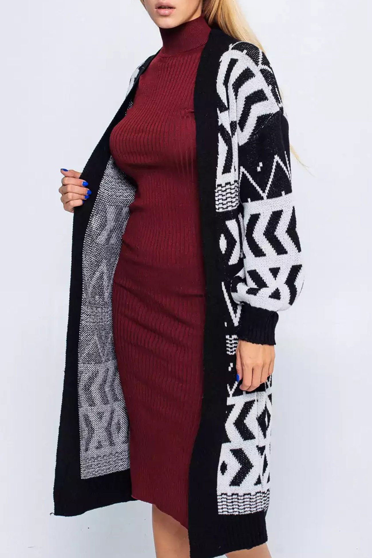 Jacquard Patchwork Long Cardigan