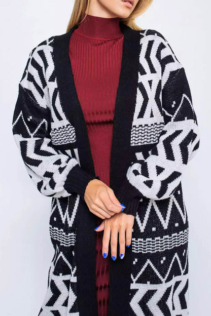 Jacquard Patchwork Long Cardigan