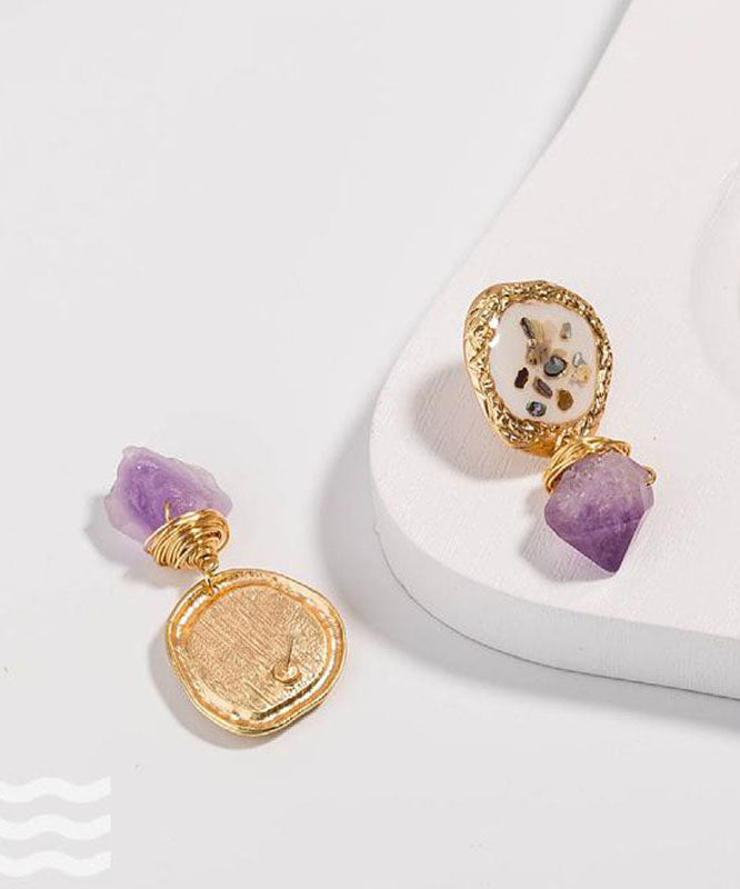 Light Purple Alloy Gem Stone Drop Earrings