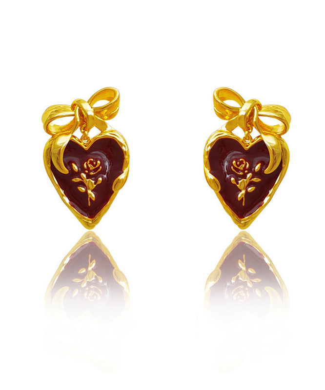 Mulberry Copper Overgild Oil Drip Heart Stud Earrings