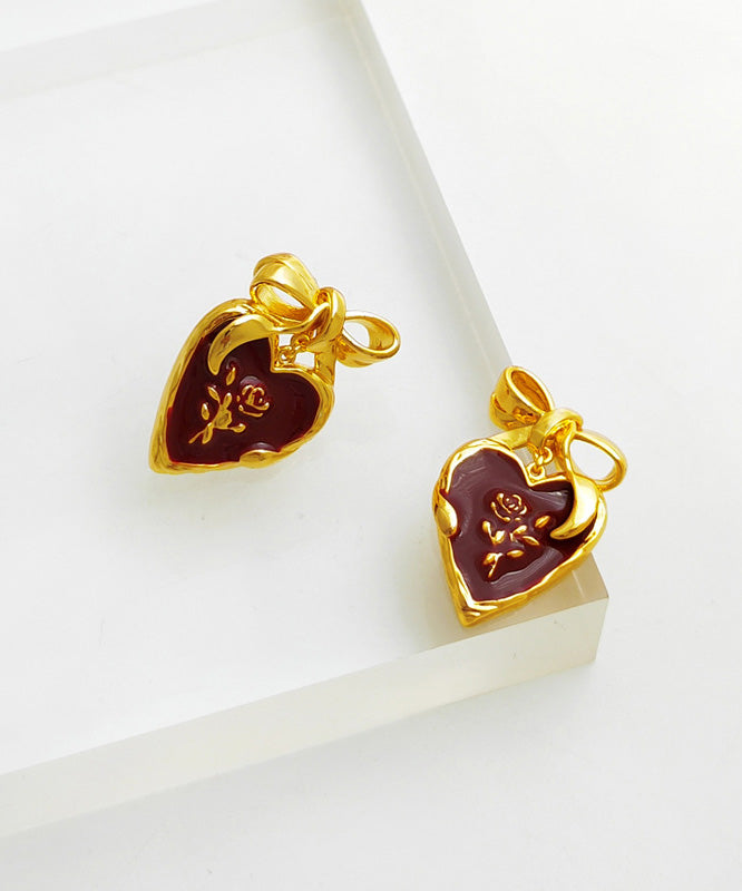 Mulberry Copper Overgild Oil Drip Heart Stud Earrings