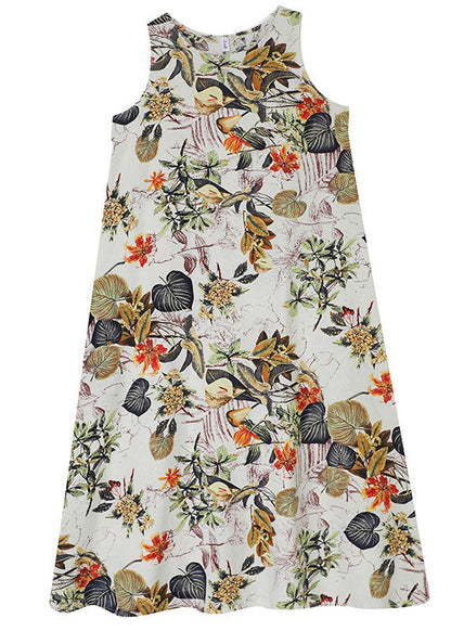 Orange Leaves Print O-neck Short Sleeve Bohemia Pleated Maxi Dress Lc0047