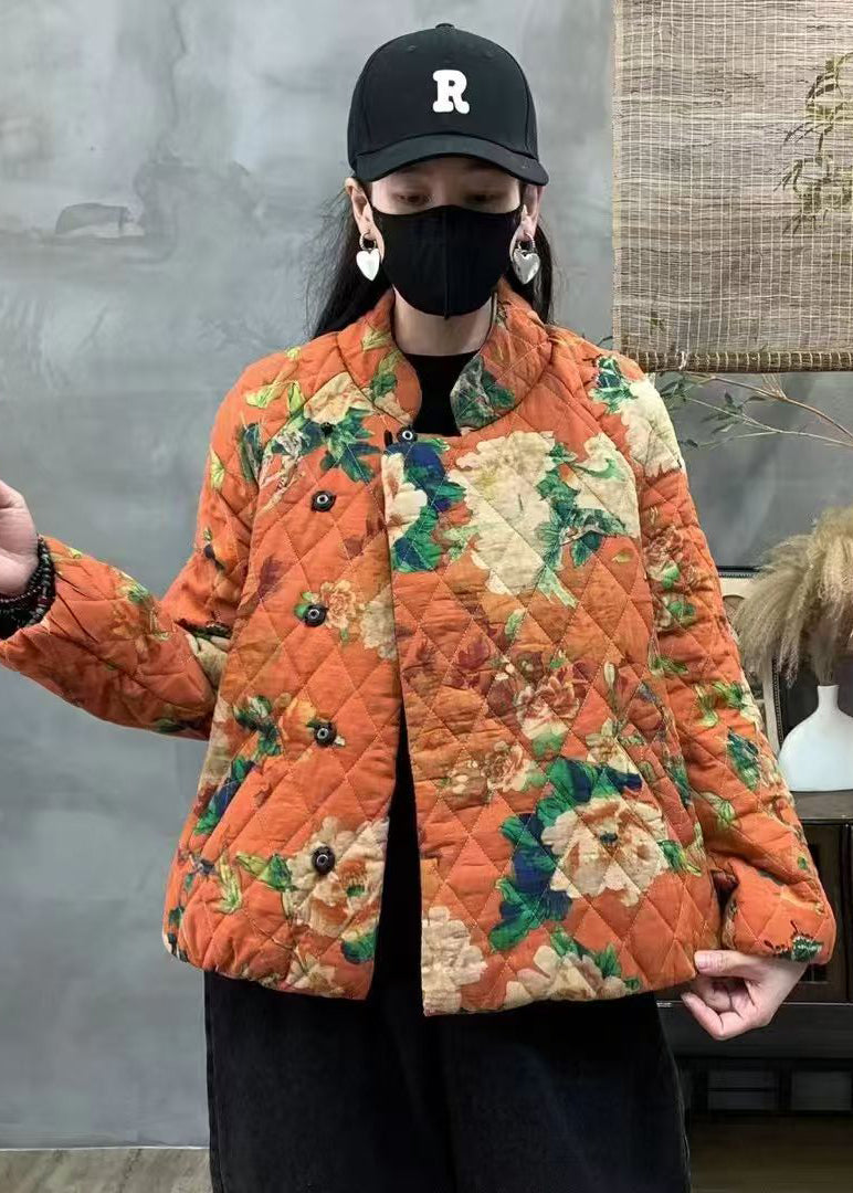 Orange Oversized Print Fine Cotton Filled Coats Winter Yo005