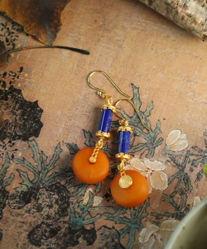 Orange Sterling Silver Overgild Amber Honey Wax Drop Earrings