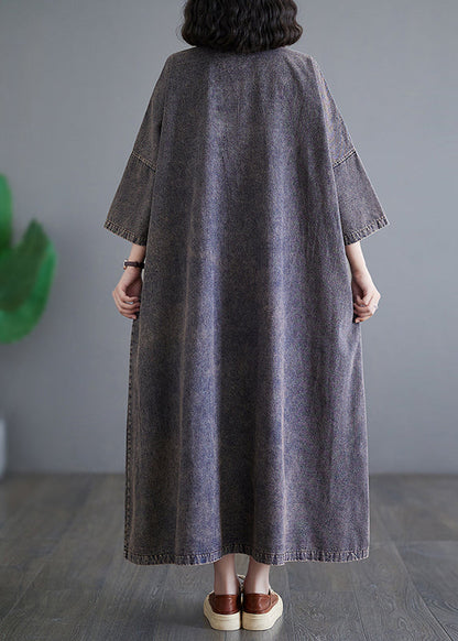 Patchwork Pockets Holiday Denim Long Dress Bracelet Sleeve Gh1054