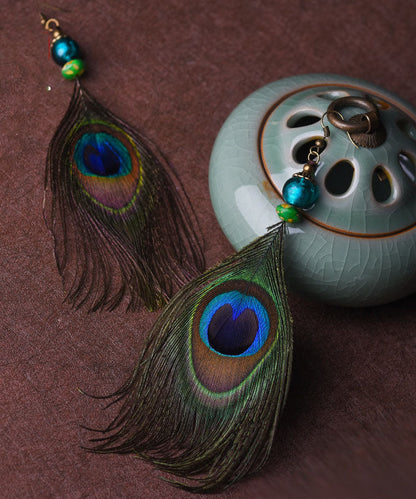 Peacock Feather Style Copper Drop Earrings