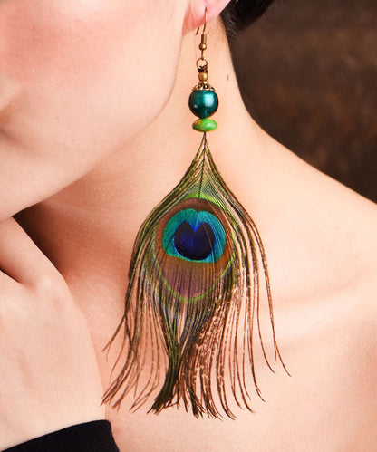 Peacock Feather Style Copper Drop Earrings