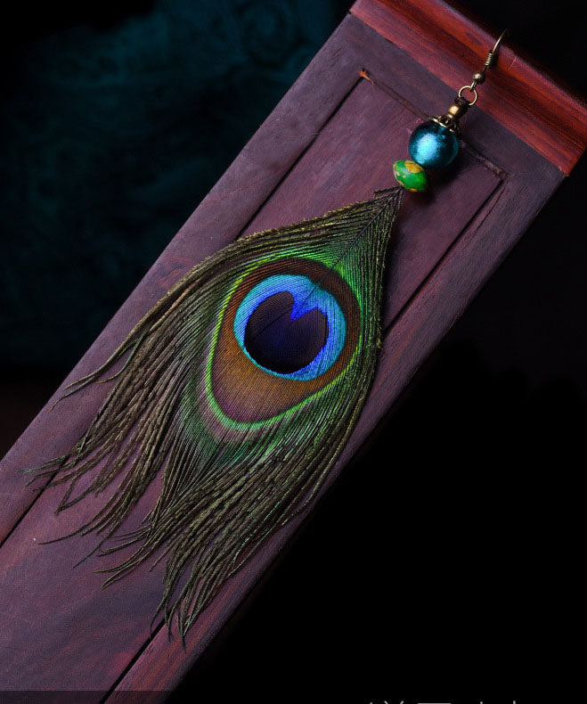 Peacock Feather Style Copper Drop Earrings