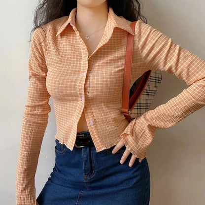 Plaid Long Sleeve Blouse