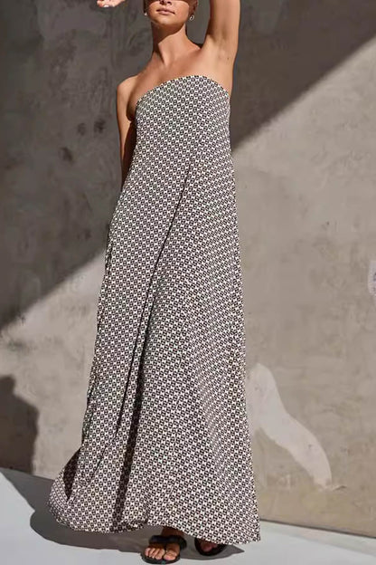 Print Strapless Maxi Dress