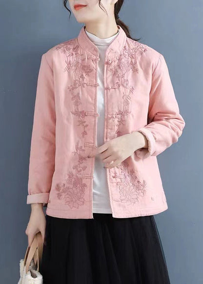 Purple Embroidered Oriental Button Fine Cotton Filled Coats Spring Ti014