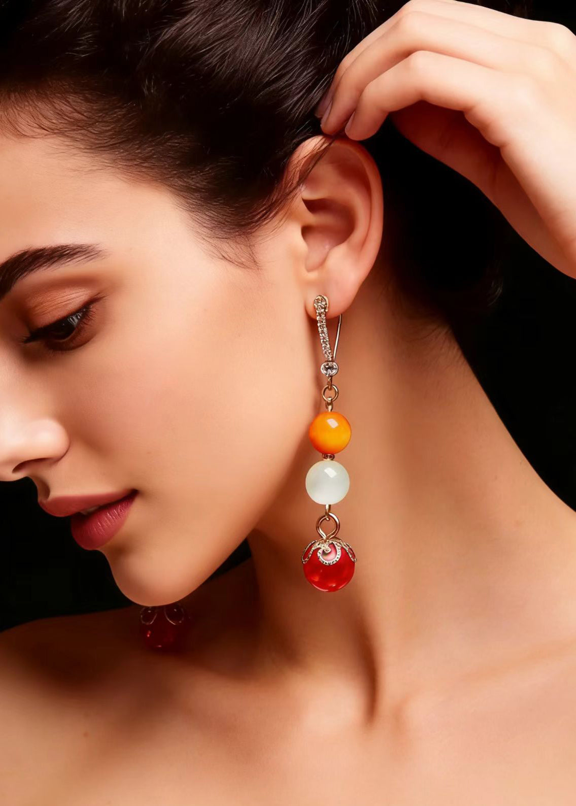 Red Pearl Tassels Drop Earrings