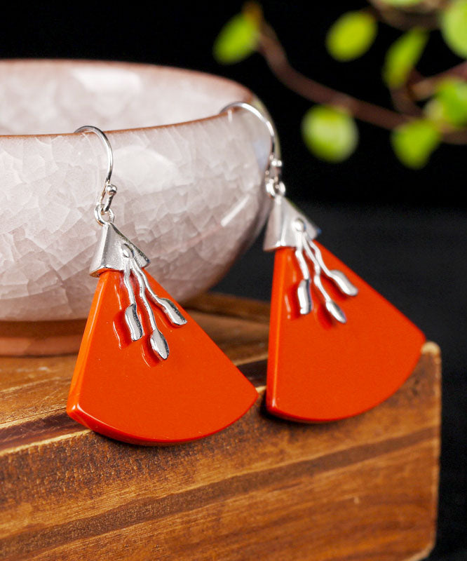 Red Sterling Silver Triangular Cinnabar Drop Earrings