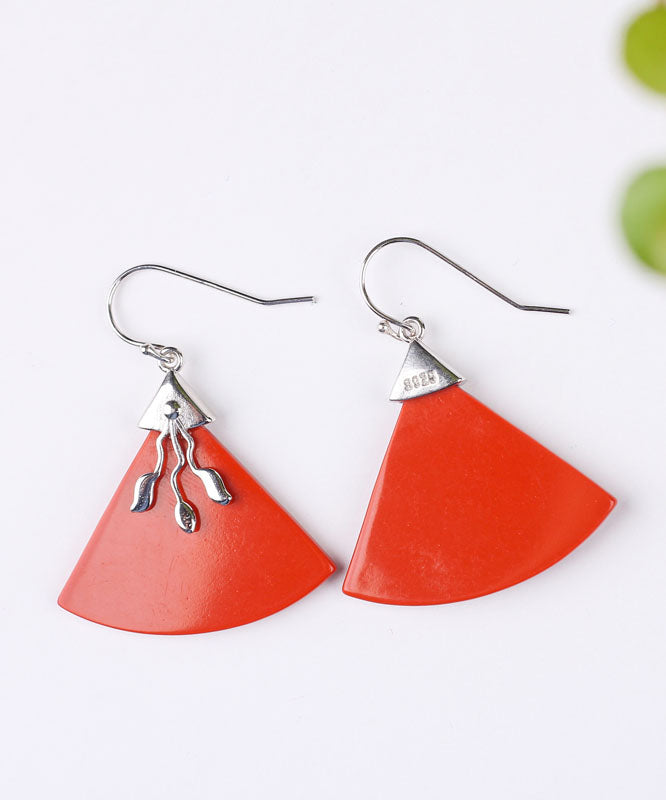 Red Sterling Silver Triangular Cinnabar Drop Earrings