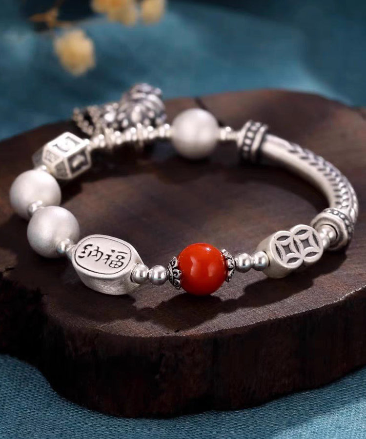 Silk Sterling Silver Agate Tassel Charm Bracelet Df1033
