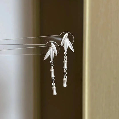 Silk Sterling Silver Bamboo Leaves Wind Chime Drop Earrings