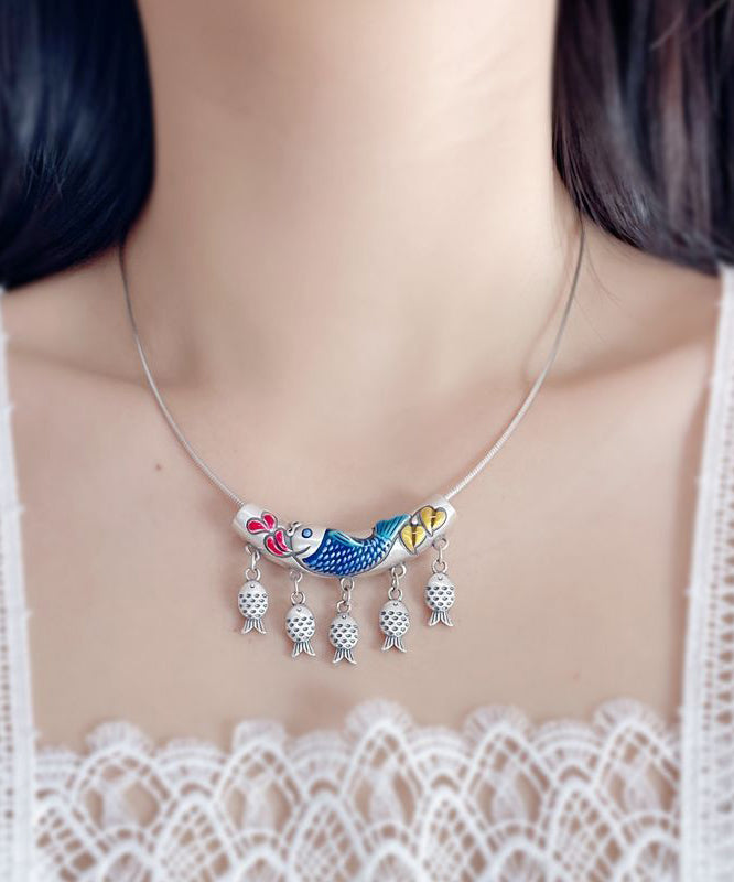 Silk Sterling Silver Tassel Cloisonne Pendant Necklace