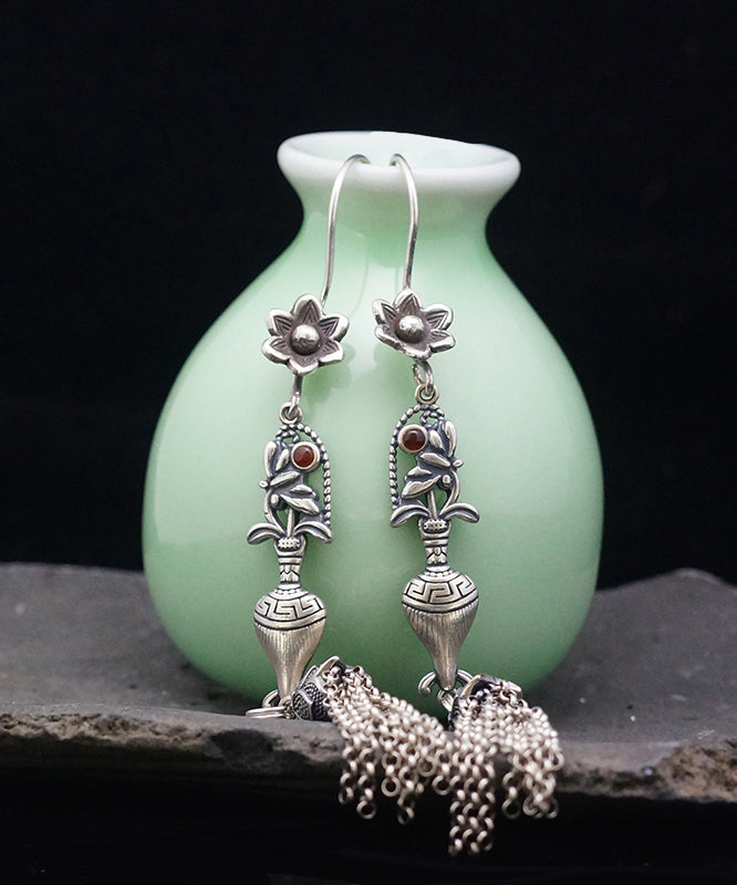 Silk Sterling Silver Tassel Wheat Ear Drop Earrings