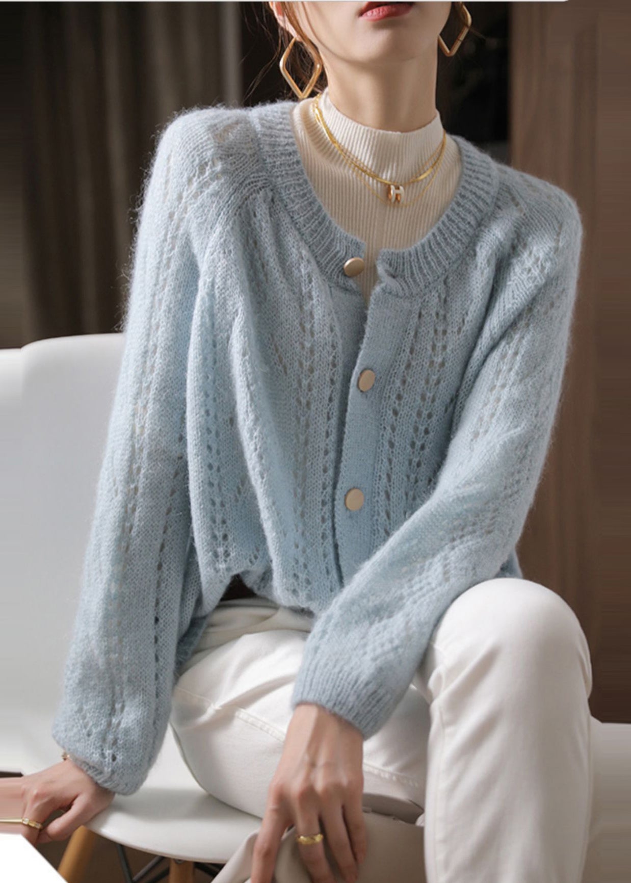 Sky Blue Oversized Chunky Knit Cardigan Spring Oo014