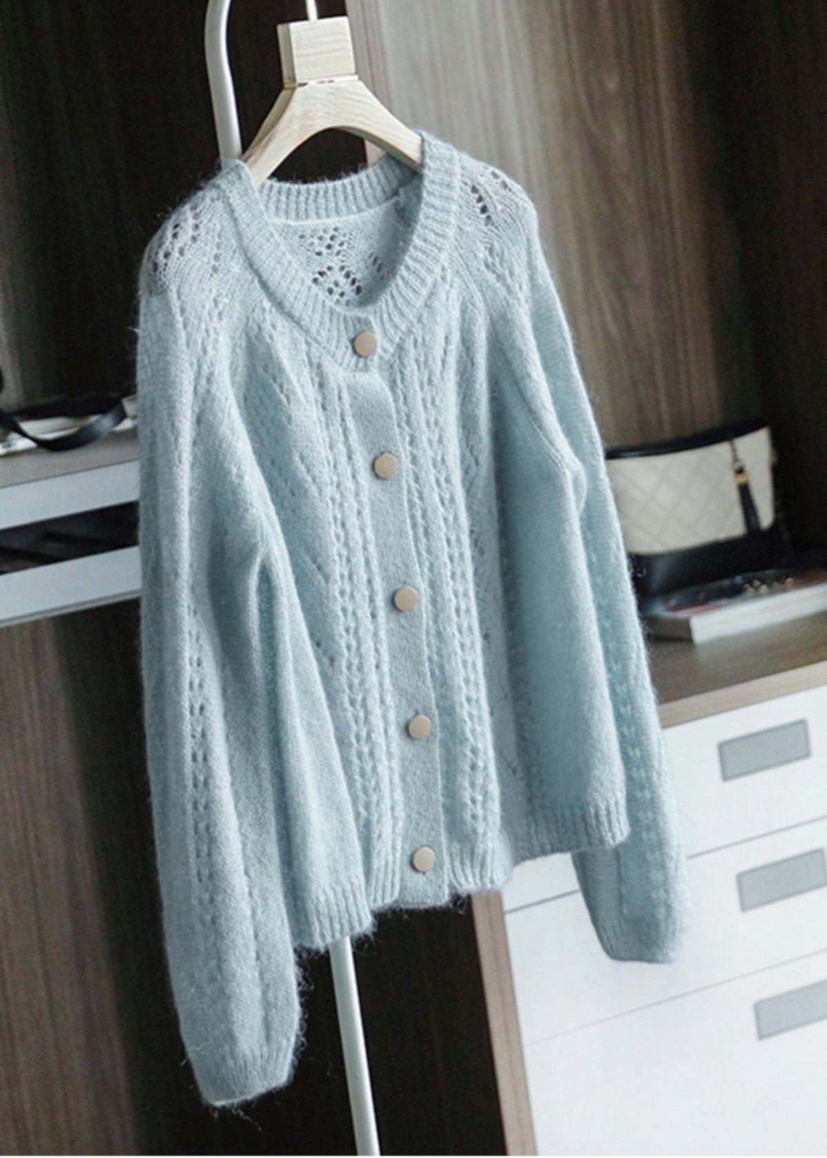Sky Blue Oversized Chunky Knit Cardigan Spring Oo014