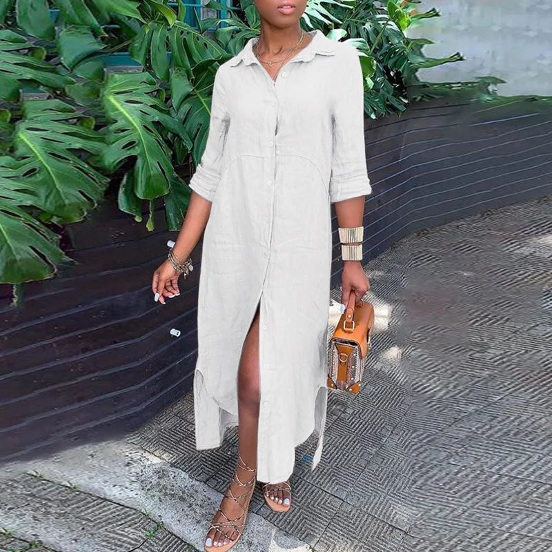 Tunicas Lapel Button Up Maxi Dress
