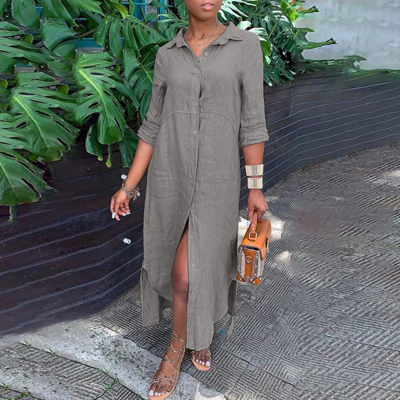 Tunicas Lapel Button Up Maxi Dress