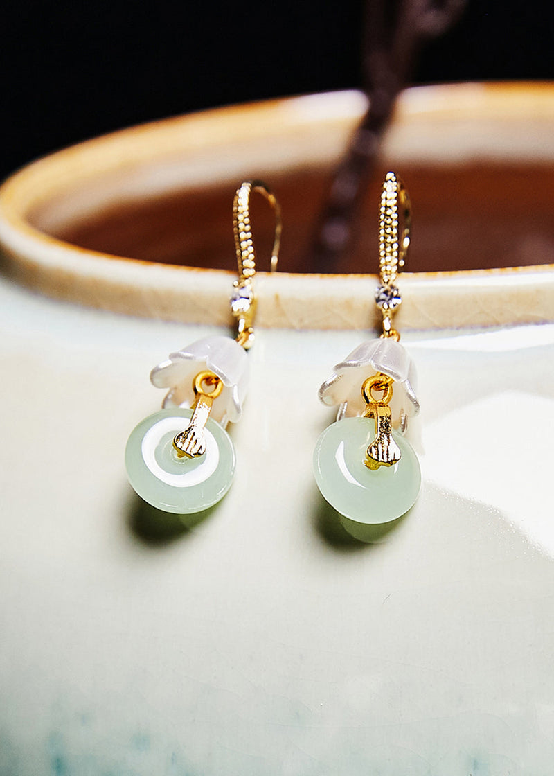 White Lily of the Valley Fine Jade Drop Earrings