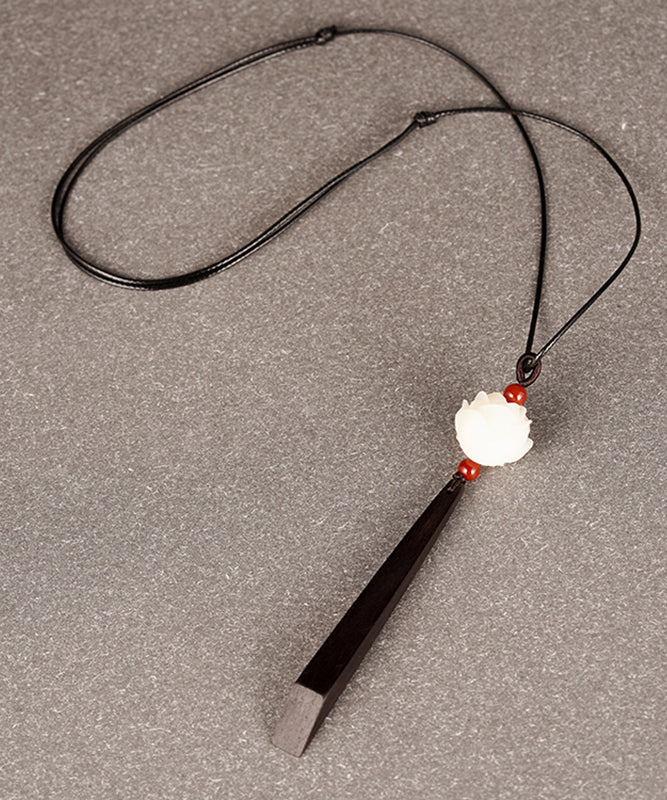 White Lotus Agate Ebony Jade Pendant Necklace