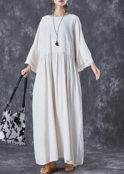 White Oversized Exra Large Hem Linen Maxi Dresses Flare Sleeve Td1057