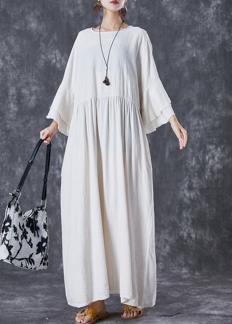White Oversized Exra Large Hem Linen Maxi Dresses Flare Sleeve Td1057